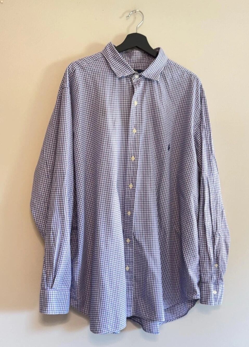 Polo Ralph Lauren Shirt Mens 3XB Big Blue Check Long Sleeve Cotton Pony Logo